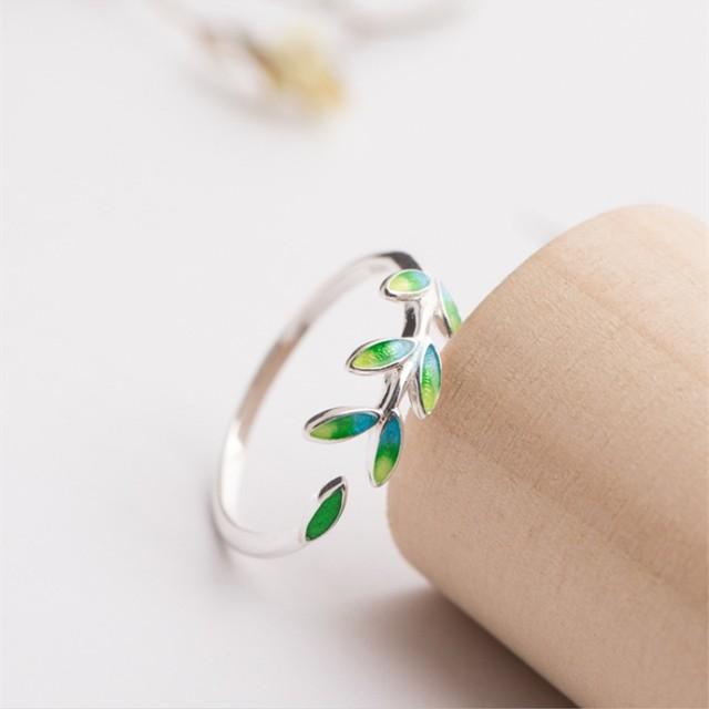 Xiaomi Green Leaf Handmade Creative BFCLUB  Silver Color Temperament Personality Fashion Female Trendy Resizable Opening Rings