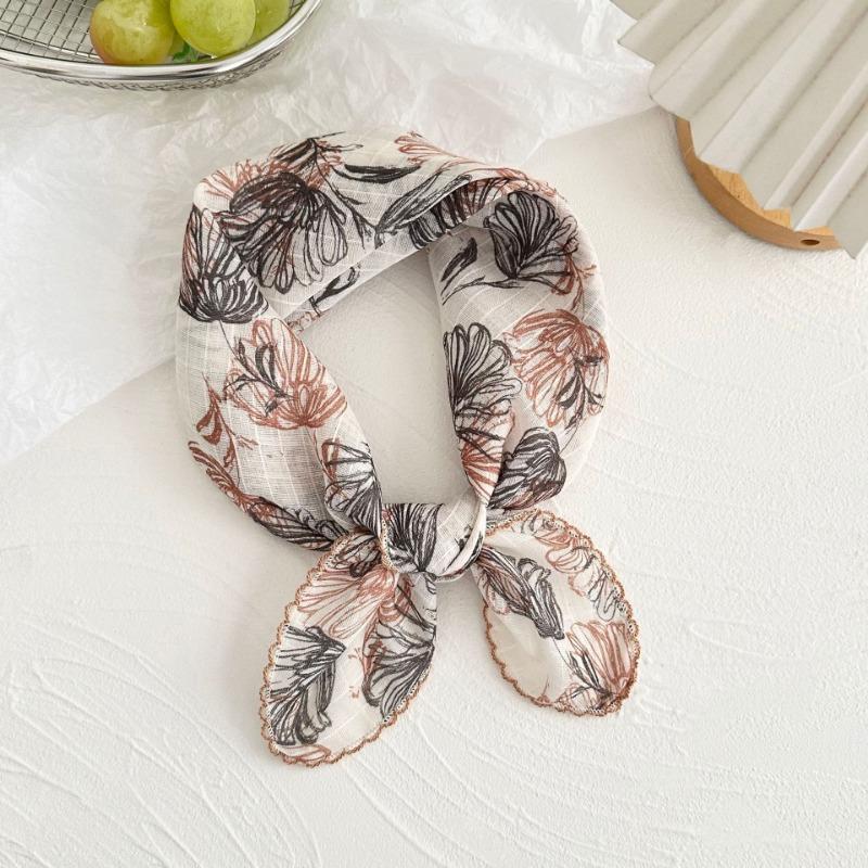 Silk scarf new retro literary cotton and linen square scarf decorative scarf floral headscarf headband multi-purpose scarf small shawl