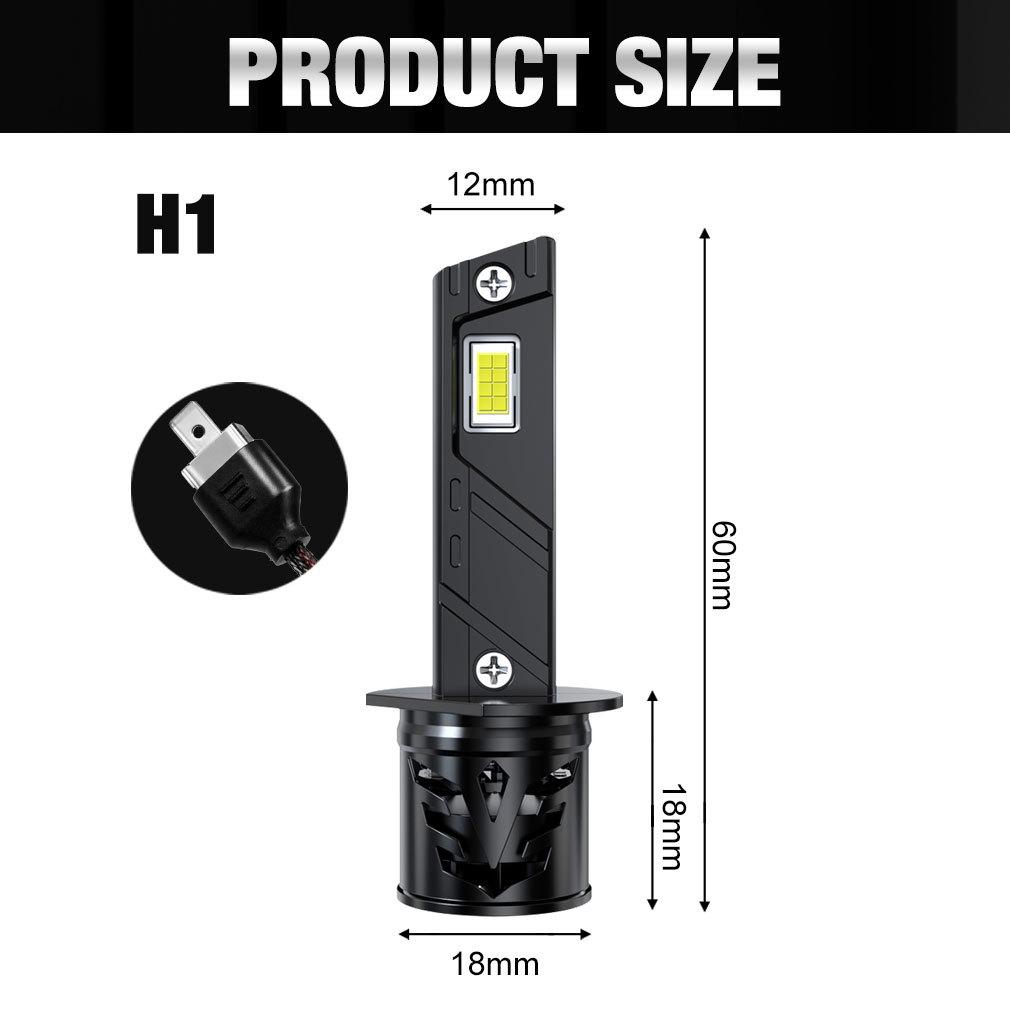 2Pcs H1 LED Headlight Bulbs Turbo Lamps Mini 30000LM 60W 16 Core CSP Chips Super Bright Car Fog Lights 12V 6500K White Automobile Headlamp