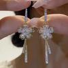 2025 Trendy High-End Tassel Ear Hooks with Zircon Flower Design - Elegant and Sweet Earrings