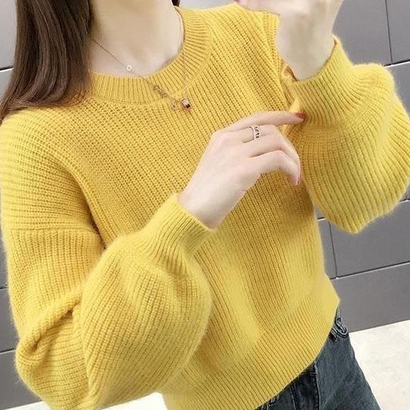 Sweater Women's Top for Outerwear Loose Short Version Autumn and Winter Base Knitted Sweater Thickened