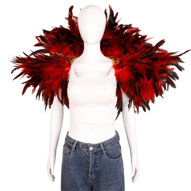 Veer Sjaal Cape Schouderomslag Gothic Veer Shrug Poncho Gouden Kraag Halloween Cosplay Kostuum voor Volwassenen Vrouwen