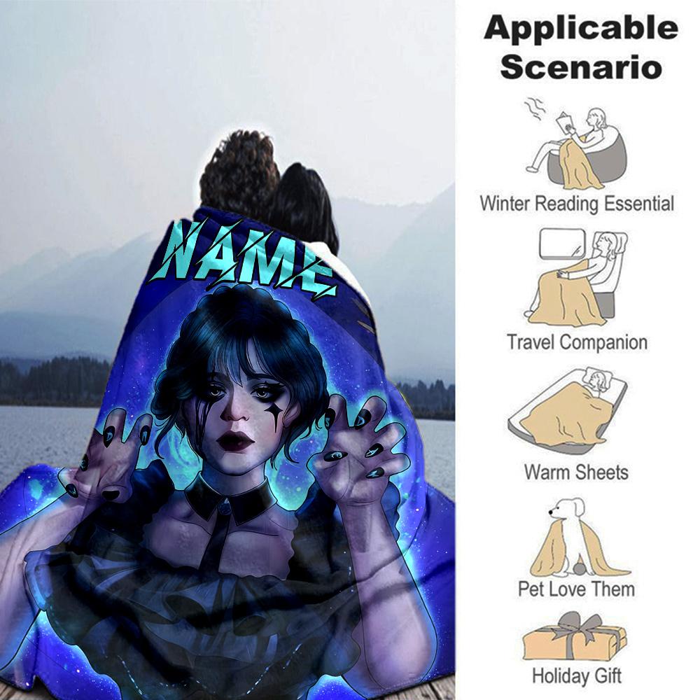 Customiz Name Personality Wednesday Addams Blanket Soft &Warm Sofa Office Bed Travel Lunch Break Blanket, Gift Suitable All Seasons