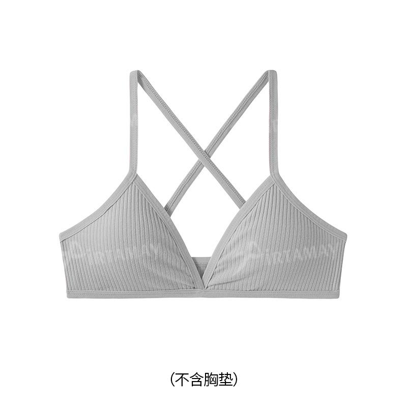 Ladies Sexy Fashion Removable Breathable Threaded Cotton Ribbon Cross Fitness Yoga Bra Women