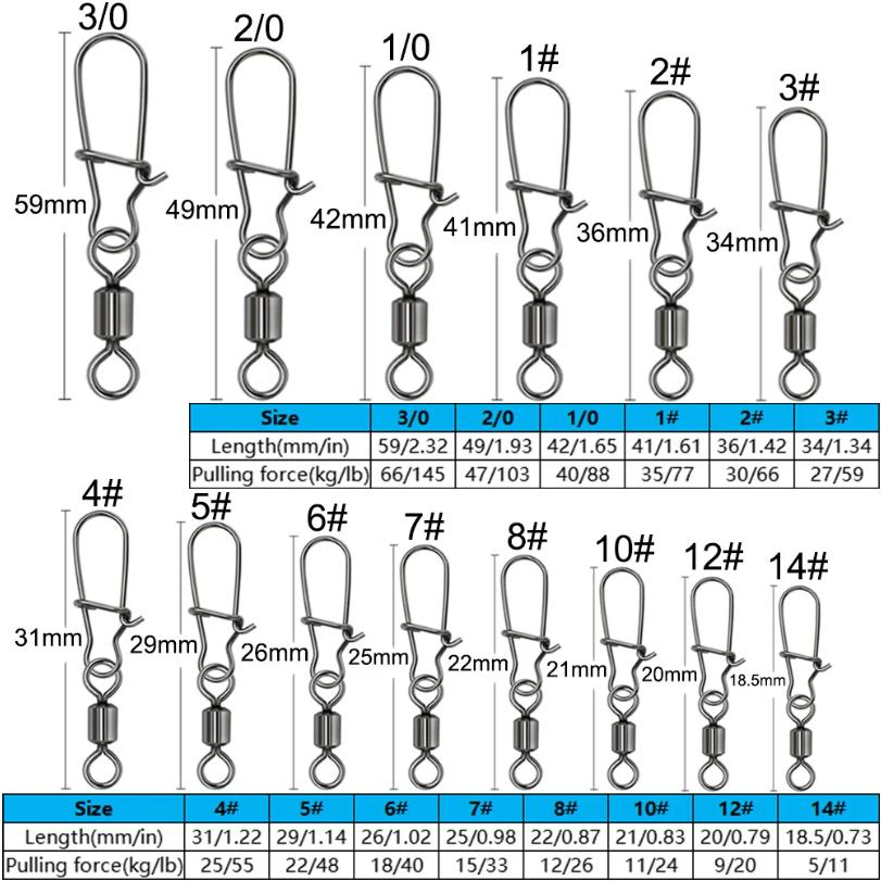 50pcs Swivel Snap Connector Pin Bearing Rolling 360 Rotate Ring Tackle Buckle Hook Lure Kit Wire Box Fishing Accessories