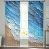 Coastal Ocean Waves Beach Blue Wave Gradient Sheer Curtains for Kids Bedroom Living Room Voile Window Curtains Tulle Drapes