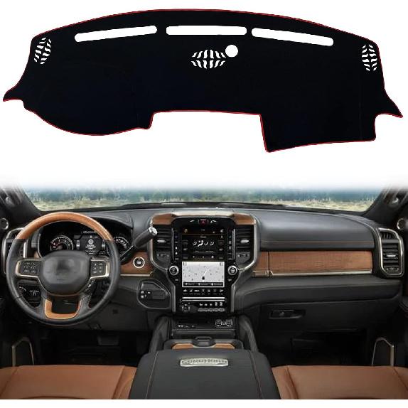 Dash Mat Cover  Interior Center Console Compatible with Dodge Ram 1500 2500 3500 Truck      Dashboard mat Covers Accessories (Black Trim)