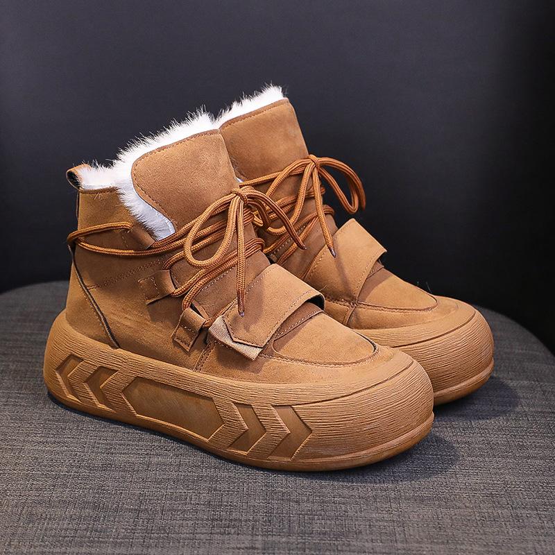

Z frosted cotton boots, velvet warm and heightened thick-soled snow boots for women s 2025 winter new casual mid-help short tube cotton 40 коричневий