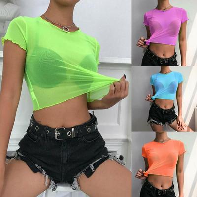 New Women's Sheer Mesh Cropped Top T-shirt Bikini Cover-up
