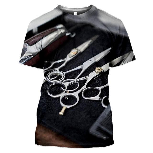 Barber Uniform Mode Schere Druck männer T Shirt Hip Hop Harajuku Übergroßen Kurzarm Sommer Trend Crew Neck Tees tops