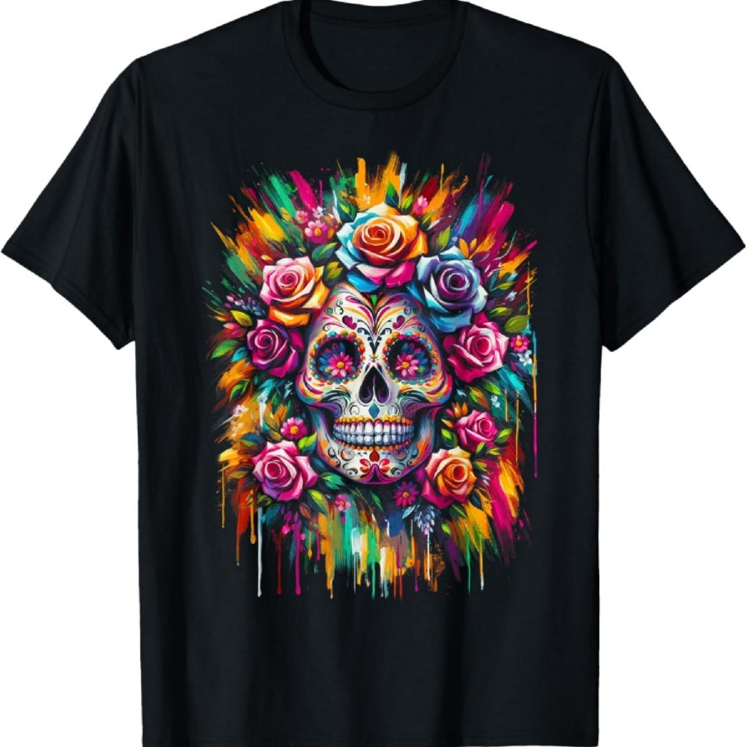 

De Los Muertos Day of the Dead Sugar Skull Halloween Women T-Shirt XXXXXL чорний