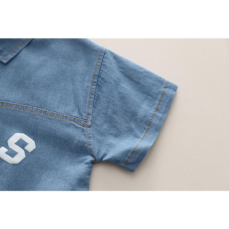 Boys Summer Suit Baby Western Style Korean Summer Children's Denim Bear Short-sleeved Two-piece Suit