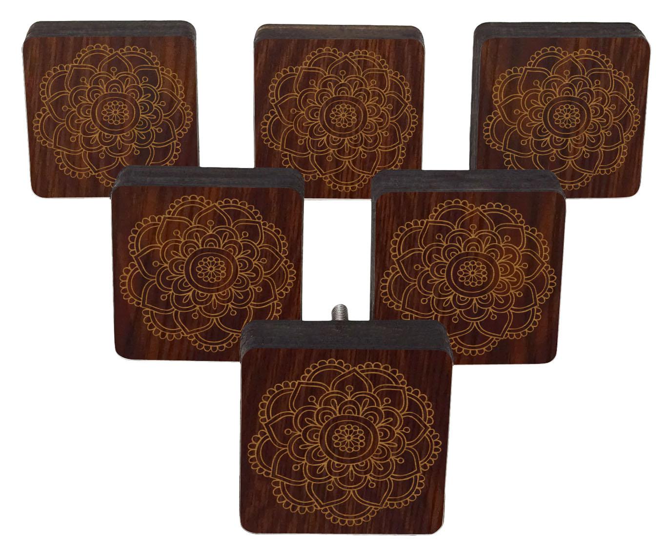 

IBA Indianbeautifulart Коричневі різьблені ручки Набір 10 шт. Дерев яні ручки для дверей шафи, висувної шухляди 2 x 2 Inches-Square коричневий