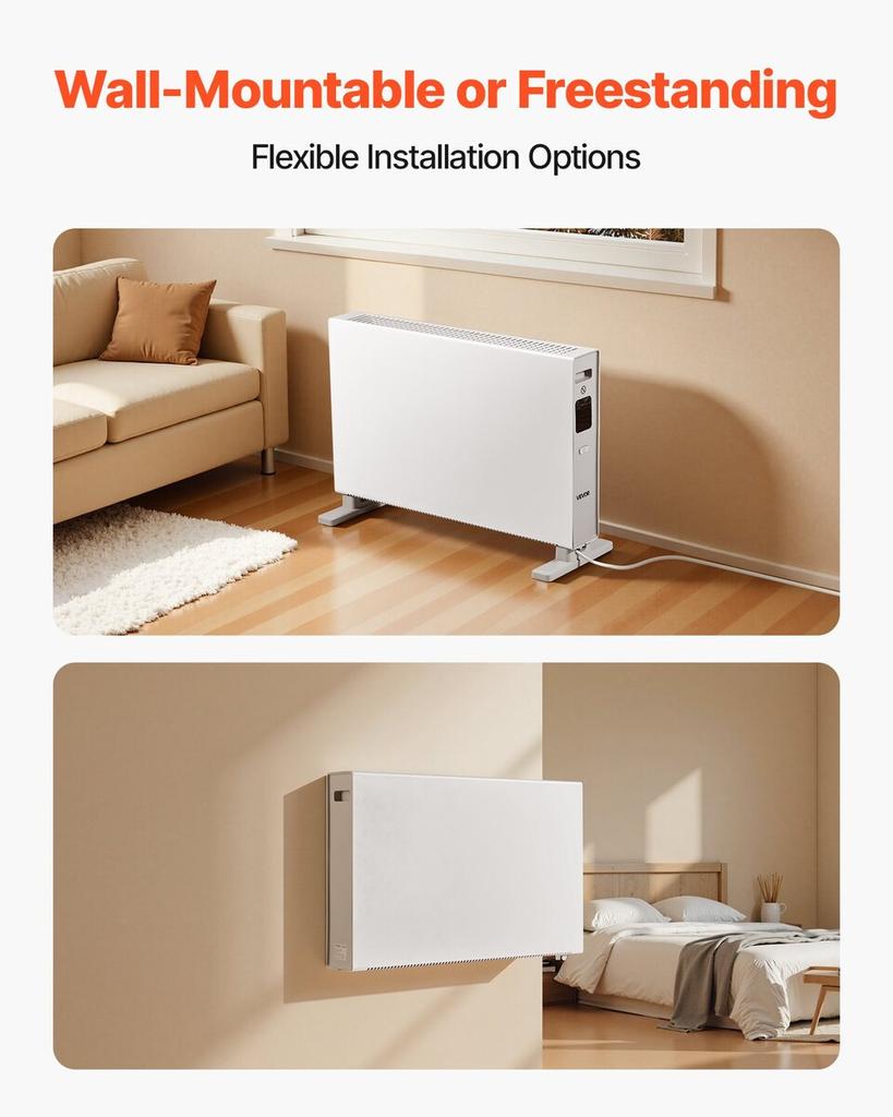 Convection Panel Heater, 2000W Electric Panel Space Heater with Remote & Touch Control, 3 Modes, 24H Timer, Stand or Wall Mount Design with