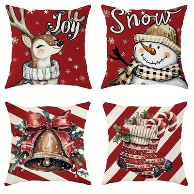 Christmas Decoration Pillowcase Fawn Snowman Bell Socks Christmas Stick Pattern Suitable for Home Room Sofa Cushion Cover