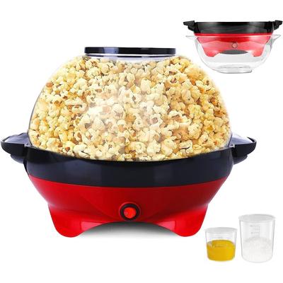 Mașină pentru floricele de porumb de 6 litri, mașină pentru popcorn Stir Crazy, aparat electric de făcut floricele cu ulei fierbinte, capac mare pentru bol de servire și două cești de măsurare