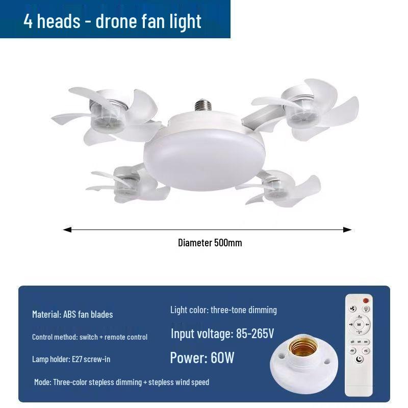 E27 Drone Ceiling Fan Light: Silent ABS Integrated Chandelier with Frequency Conversion