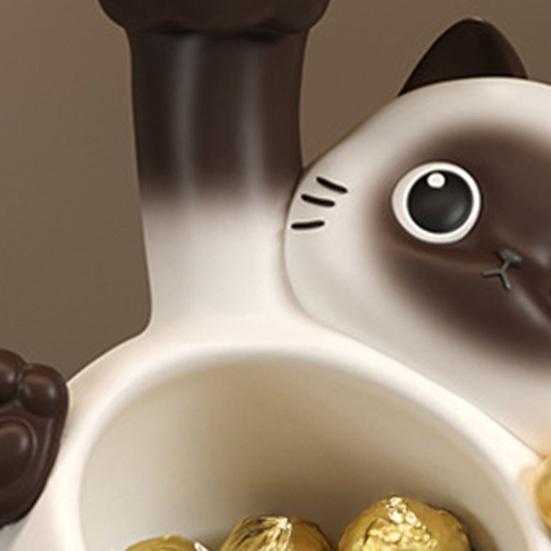 Siamese Cat Statue Candy Bowl Multi-Functional Key Trinkets Jewelry Organizer Dish Holder Home Office Desktop Decoration Ornament