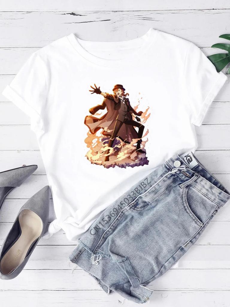 Bungou Stray Dogs T-Shirt Women Crew White Basic Tee Aesthetic Cloth Accessories Short Sleeve O-Neck Female Summer Casual Top