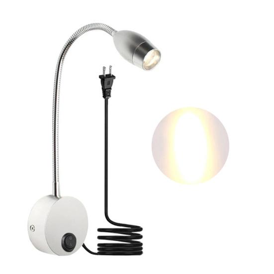 

Настінна приліжкова лампа для читання зі шлангом, що обертається на 360 градусів, супер яскравий світлодіодний нічник без мерехтіння US Plug Warm light срібний