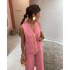 Gold Button V-neck Knitted Vest Casual Loose Trousers Knitted Two-piece Women's Suit