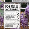 2D Flat, Funny Dog Rules Metal Sign - Waterproof Bathroom Decor with Paw Prints - Vintage Black Pet Owner Gift for Living Room, Office, for Man Cave