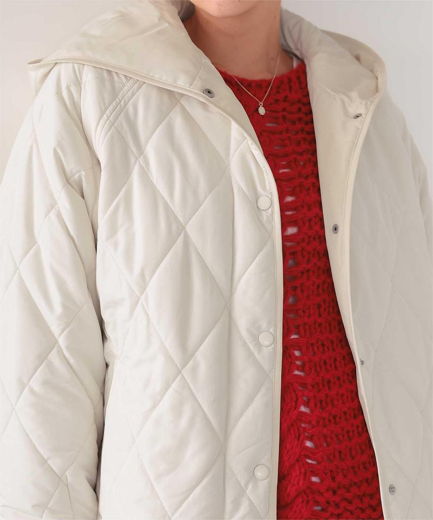 Titibait Hooded Quilted Short Coat AYXP2922 Medium Ivory Women's