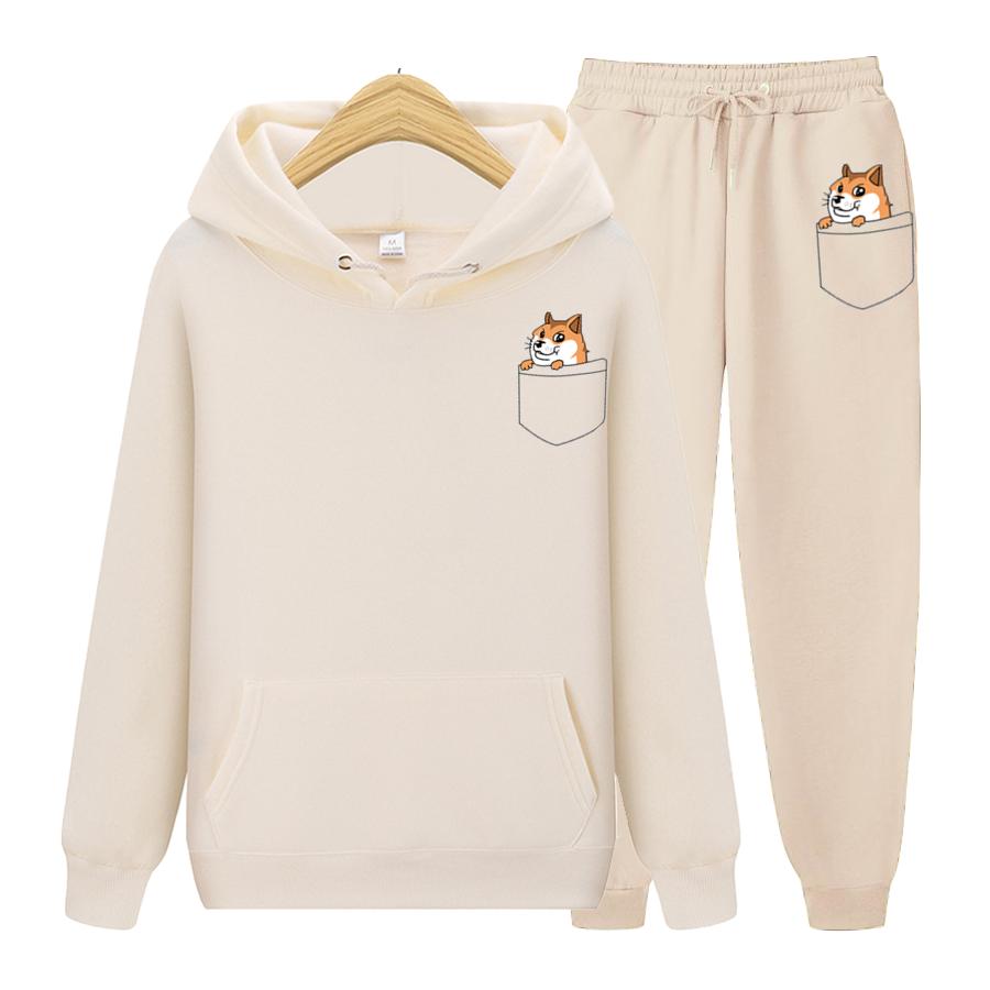 Mote Langermet Lomme Katt Herre Sett Fleece Hettegenser Bukse Tykk Varm Treningsdress Sportsklær Hettejakke Treningsdrakter Joggedress Treningsdrakt