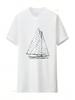 Wounisex Barca a Vela Design Nautico Schizzo Vela Maglietta Vintage Lavata Uomo Comoda Moda Morbida Stile Leggermente Unisex