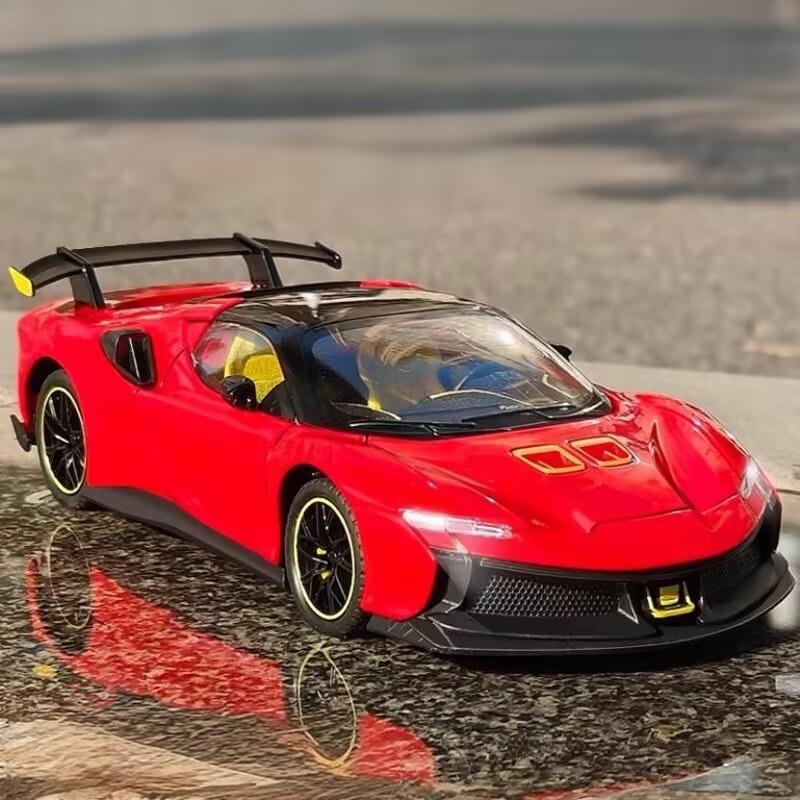 1/24 Ferrari SF90XX SF90 Alloy Sports Car Model Diecasts Metal Racing Super Vehicles Car Model Simulation Sound Light Childrens Toy Gift