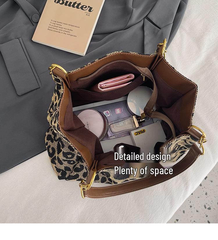 Large-Capacity Leopard Print Tote Bag - Women's Versatile Retro Shoulder Bag