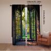 2Pcs French Window Landscape Glass Curtains Natural Green Scenery Outside The Window For Bedroom Bathroom Living Room Dining