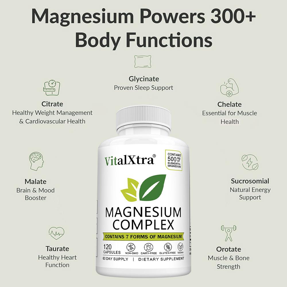 Magnesium complex supplement, beneficial for brain health, 120 capsules