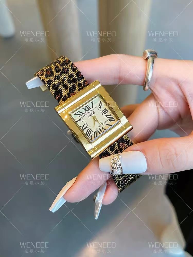 Luxury Rose Gold Stainless Steel Leopard Print Mesh Belt Quartz Wristwatches Watch for Women Gift for Girls
