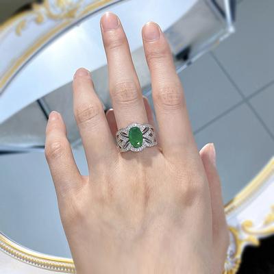 Fashion 18K White Gold Oval Cut 7*10MM Emearld Gemstones Ring for Women Anniversary Gift 925 Sterling Silver Jewelry
