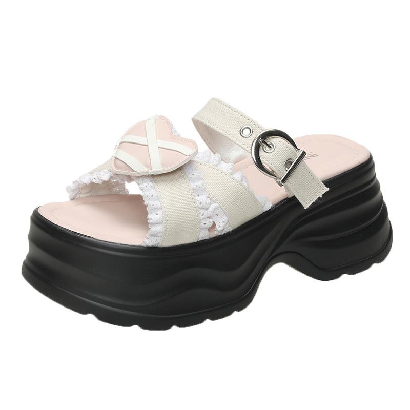 Modne 7,5CM Letnie Damskie Kapcie Damskie Plażowe Japonki Grube Jeansowe Buty Koturny Obcasy Zewnętrzne Sandały Kobieta Wysokie Platformy Kapcie