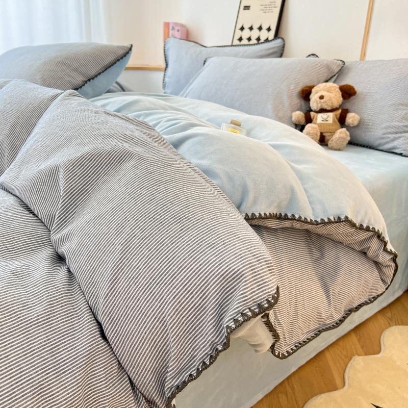 Class A Cotton Fall And Winter Warm Thickened Cotton Padded Milk Flannel 4-piece Cotton Padded Student Dormitory 3-piece Set