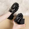 Women's Loafers Autumn New Slip-OnPUChunky Heel Single Shoes Mid Heel Fashion Versatile Low Top Shoes Round Toe Thick Sole Shoes