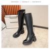 Genuine Leather Women's Knee-High Boots, Inner Height Increase, Thick Sole, High Heel, Velvet Lined, Small Size, Autumn/Winter.