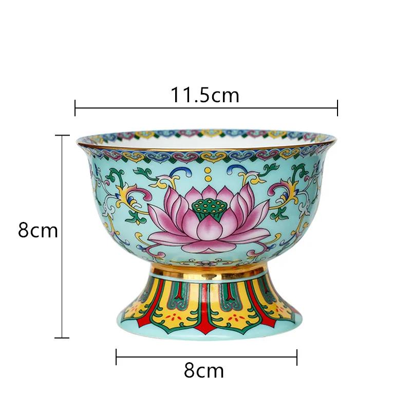 Chinesische Keramik Hohe Schale Buddha Hall Ornamente Heimkreativität Snack Aufbewahrungsschale Traditionelle Buddhistische Anbetungsartikel