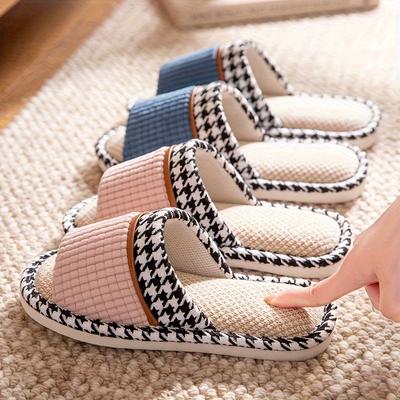 Eleganti pantofole pied de poule - Tomaia in tessuto morbido, soletta in lino, design slip-on per comode pantofole da interno per tutte le stagioni