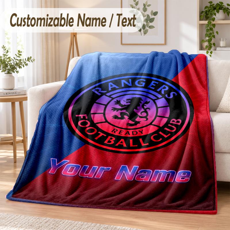 Custom Text Flannel Blanket Rangers FC Print Warm Cozy Blanket Home Sofa Bedding