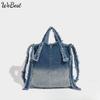 Vattenvättad Denimväska, Bohemisk Stil, Nischdesign, Crossbody-väska
