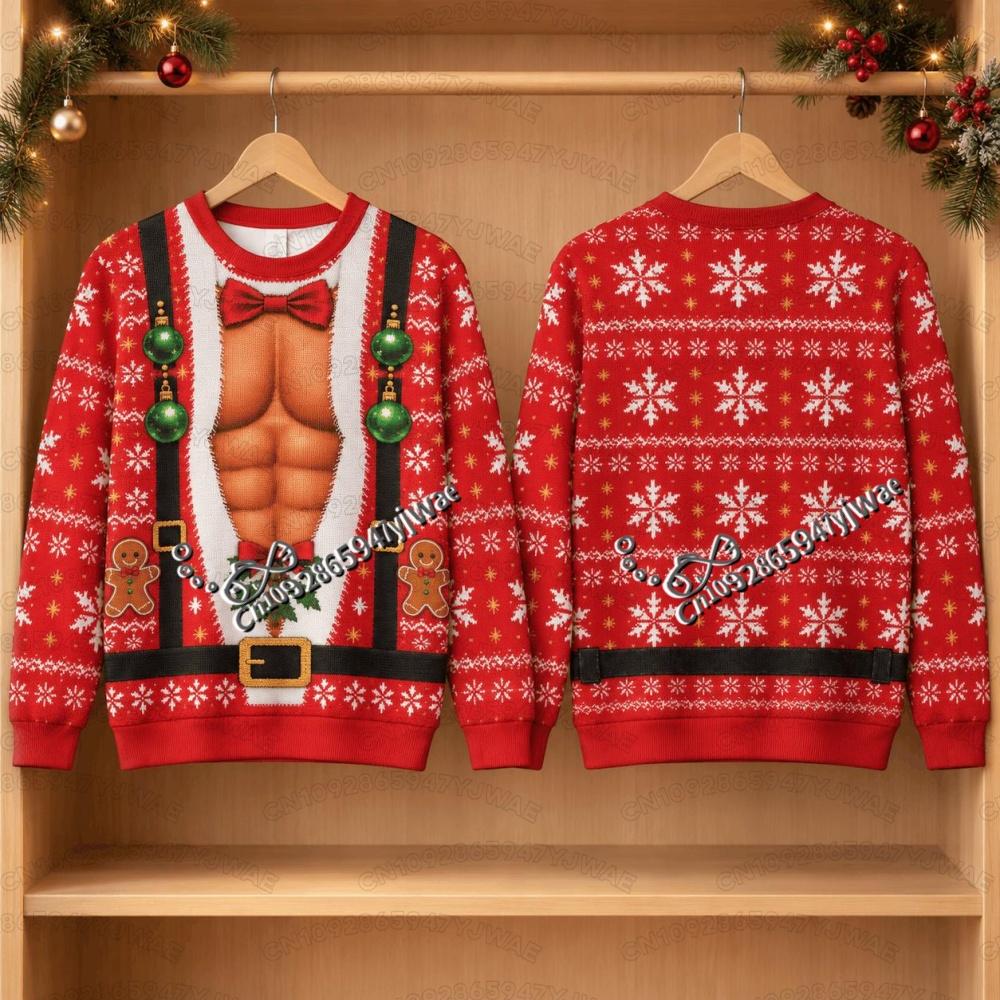 2026 Winter Men and Women's Funny Christmas Ugly Couples Party Santa Body Adult Round Neck Hoodie Men Women Cosplay Sweatshirt