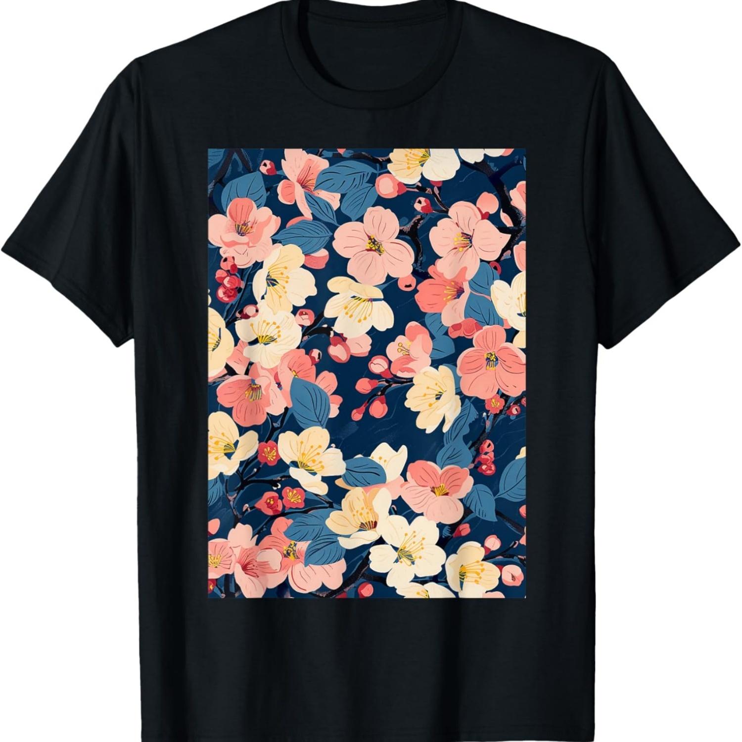 Vintage Cherry Blossom Flowers  T-Shirt(1) S чёрный
