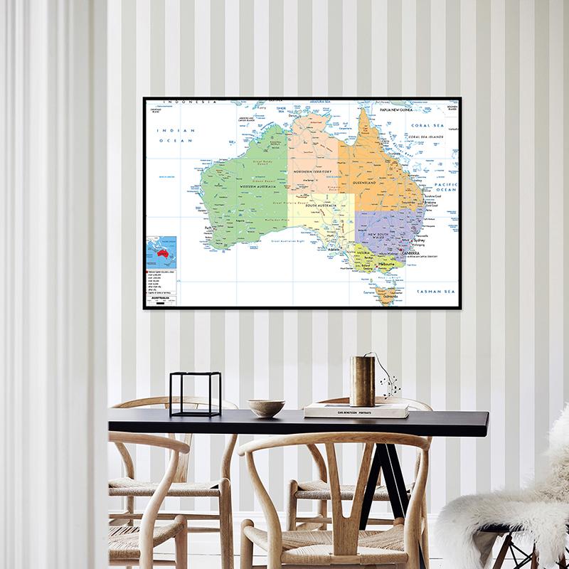 Mappa Inghilterra Mappa Australia Mappa Amministrativa Strumenti per l'Educazione Geografica Decorazione Murale Materiale per Studio in Casa Studio Quadro Decorativo da Appendere