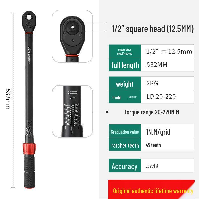 Taiwan Baodelili High Precision Adjustable Torque Wrench for Spark Plugs and Tires