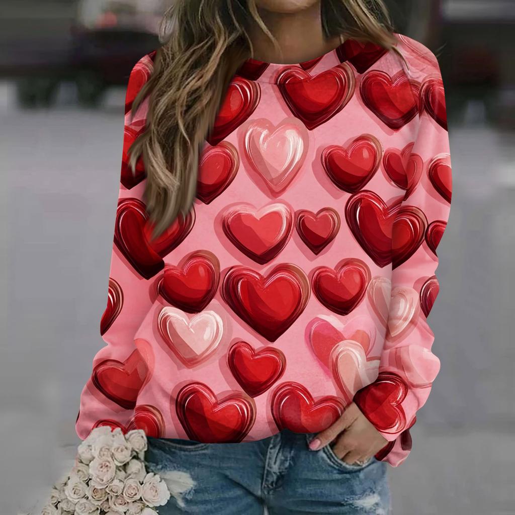 Damenmode Lässig Langarm Bedruckter Halsausschnitt Sweatshirt-Oberteil