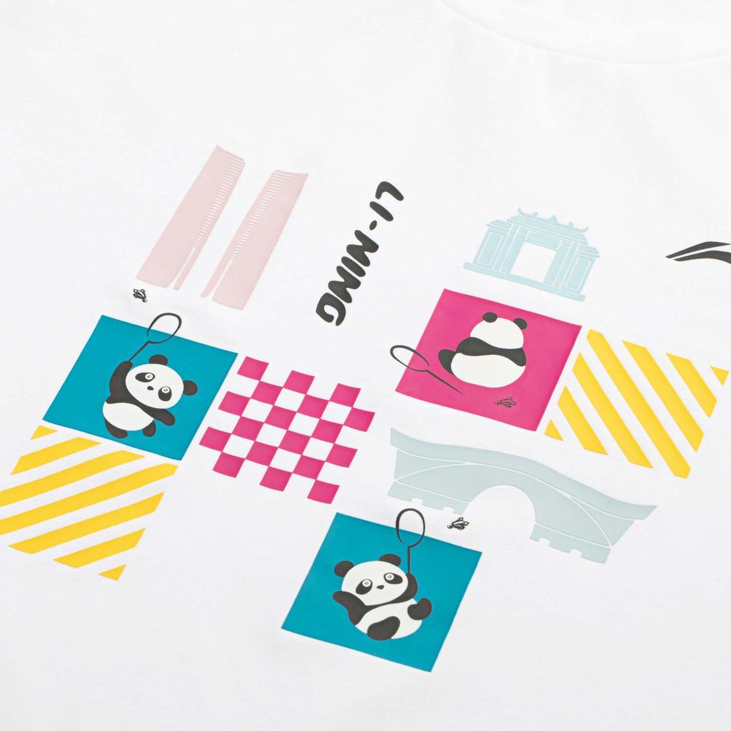 Li Ning Badminton Serie Cartoon Anime Rundhals Bequem Vielseitig Atmungsaktiv Kurzarm Badmintonshirt Unisex Oberteile Standard-Weiß AHSUA47-2