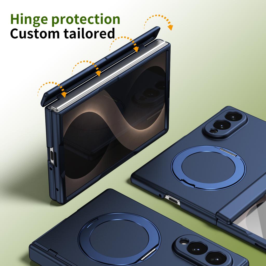 With Front Glass Screen Film Hinge Protection Case For Samsung Z Fold 8 Ultra 5 6 7 8 360° Rotating Magnetic Alloy Stand Cover